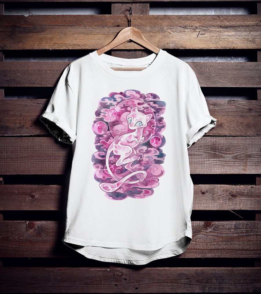 Watercolor Pokemon Mew Purple Swirls And Orbs T-Shirt