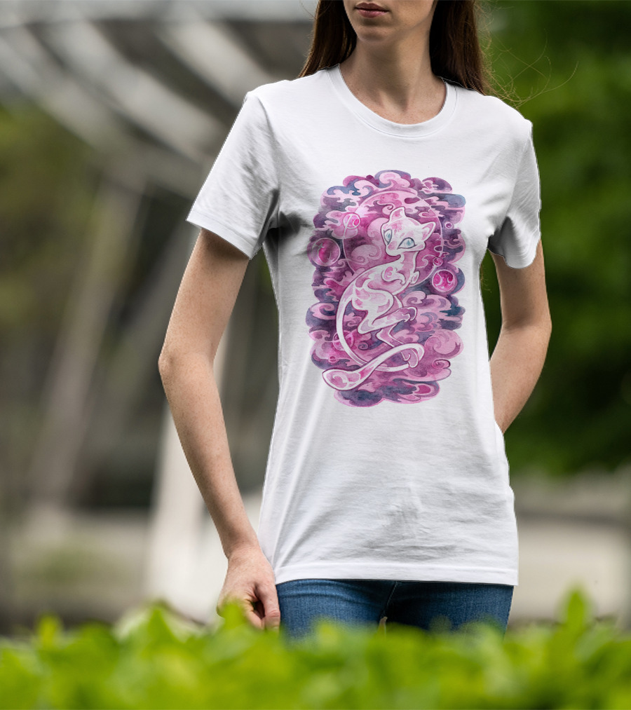 Watercolor Pokemon Mew Purple Swirls And Orbs T-Shirt