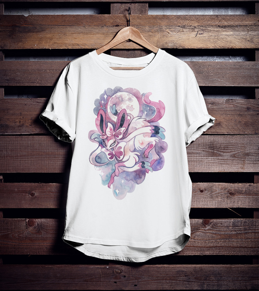 Watercolor Pokemon Sylveon Lunar Moonlight Pastel Fantasy T-Shirt