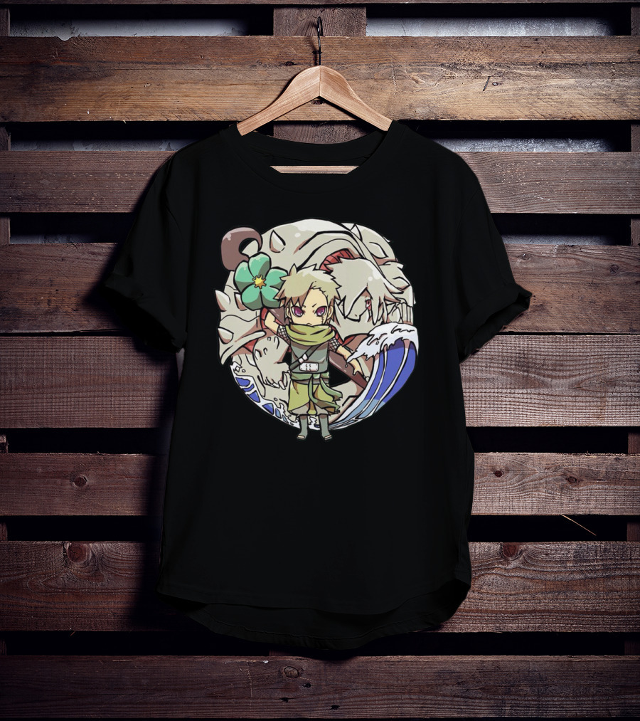Katarachi Chibi Ninja And Beast With Flower And Wave T-Shirt