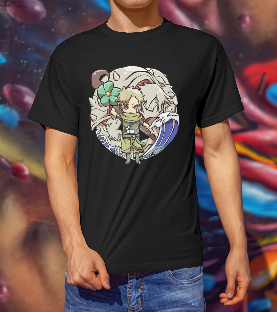 Katarachi Chibi Ninja And Beast With Flower And Wave T-Shirt