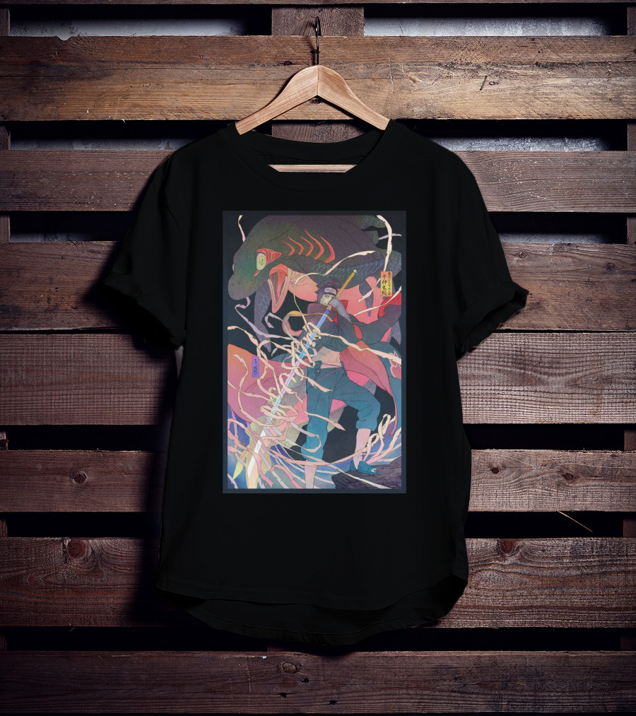 Kisame Sword Wielding Character With Giant Shark And Energy Swirls T-Shirt