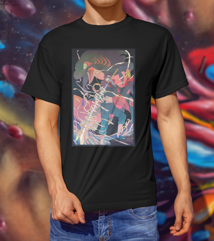 Kisame Sword Wielding Character With Giant Shark And Energy Swirls T-Shirt