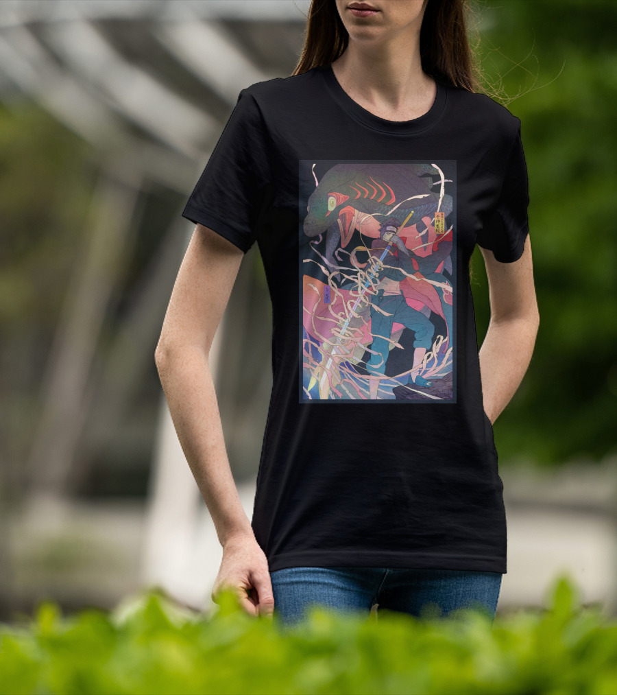 Kisame Sword Wielding Character With Giant Shark And Energy Swirls T-Shirt