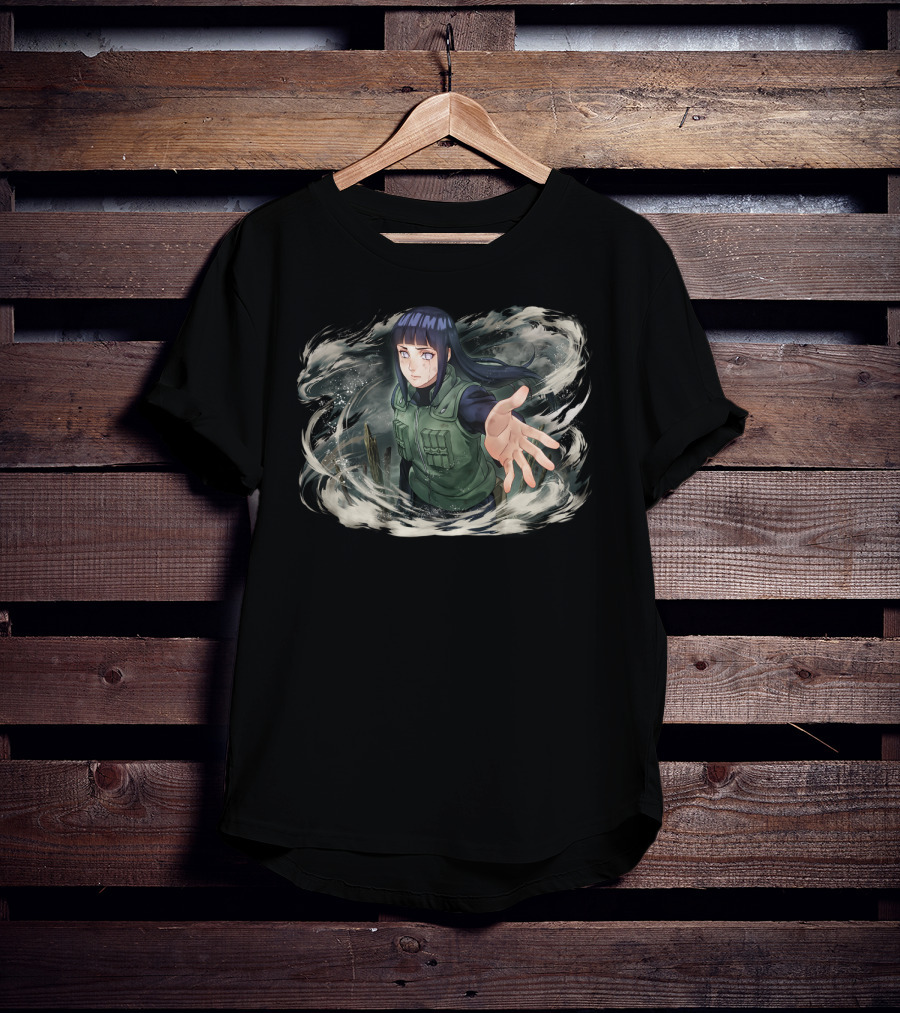 Hinata Hyuga Hand Reaching Anime Character In Swirling T-Shirt