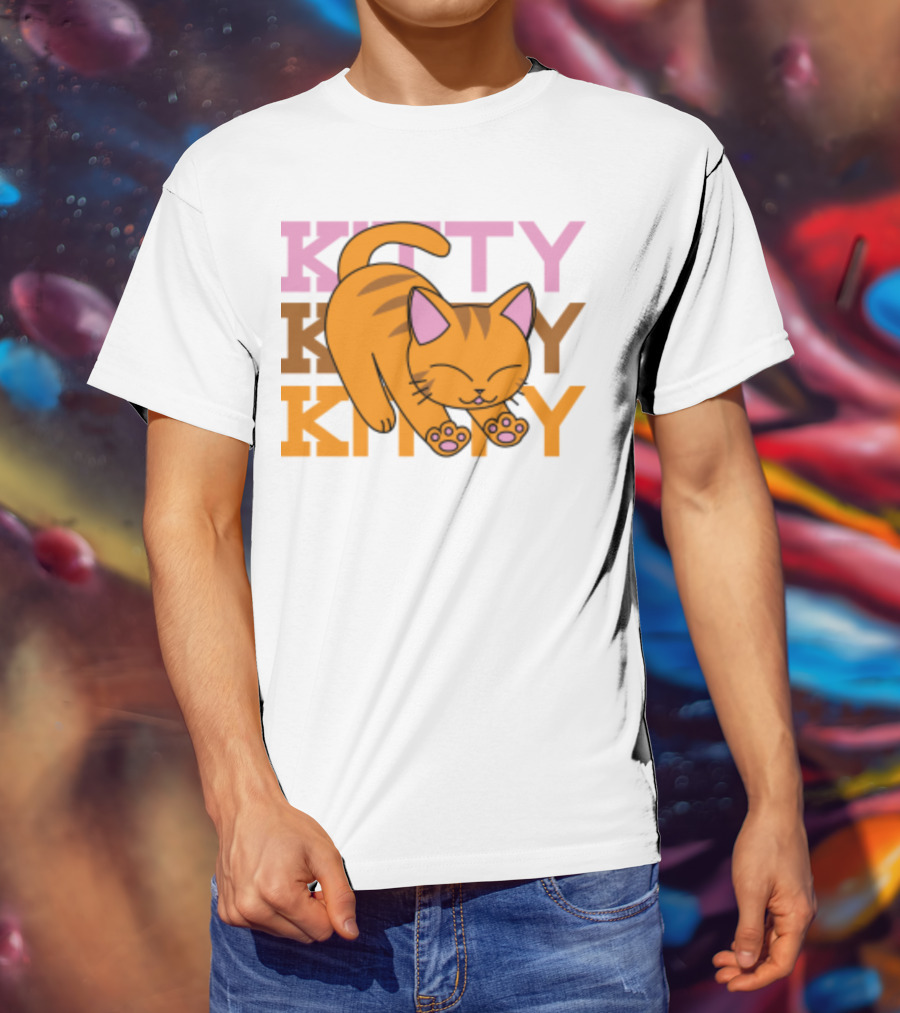 Kitty Kitty Playful Ginger Cat Illustration With Pastel Text T-Shirt