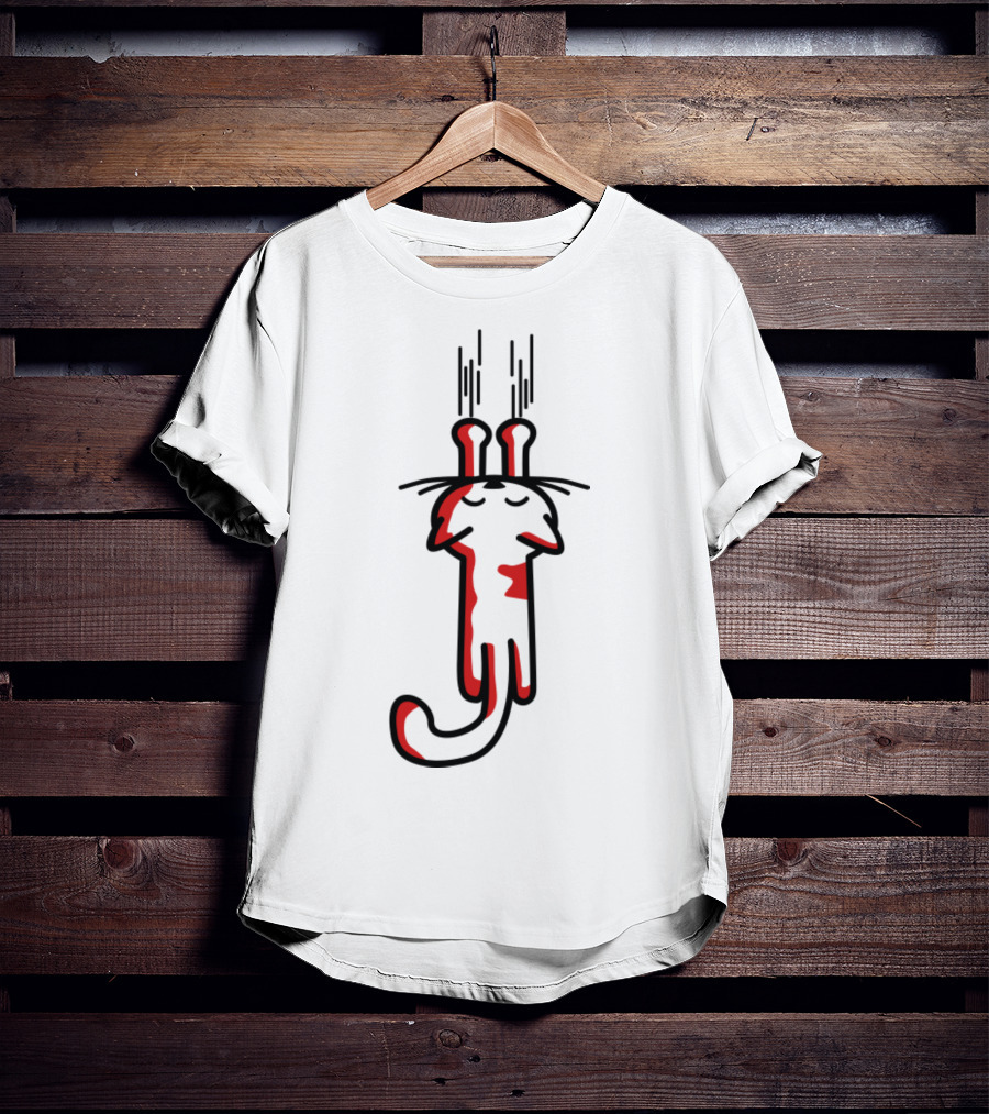 Minimalist Red And White Cartoon Cat With Long Ears Design From 'My Kitty Cats T-Shirt