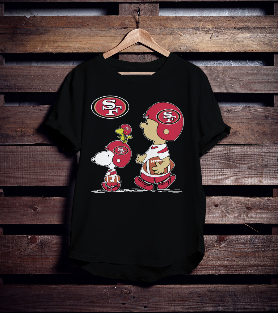 Christmas Peanuts Cute Football San Francisco 49ers Snoopy Woodstock Helmet Charlie Brown T-Shirt
