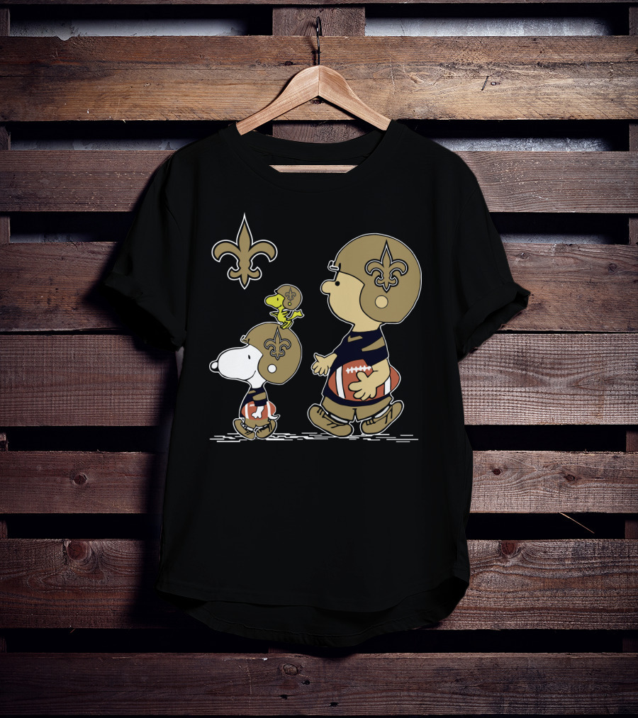 Christmas Peanuts Cute Football Saints Snoopy And Woodstock In Helmets T-Shirt