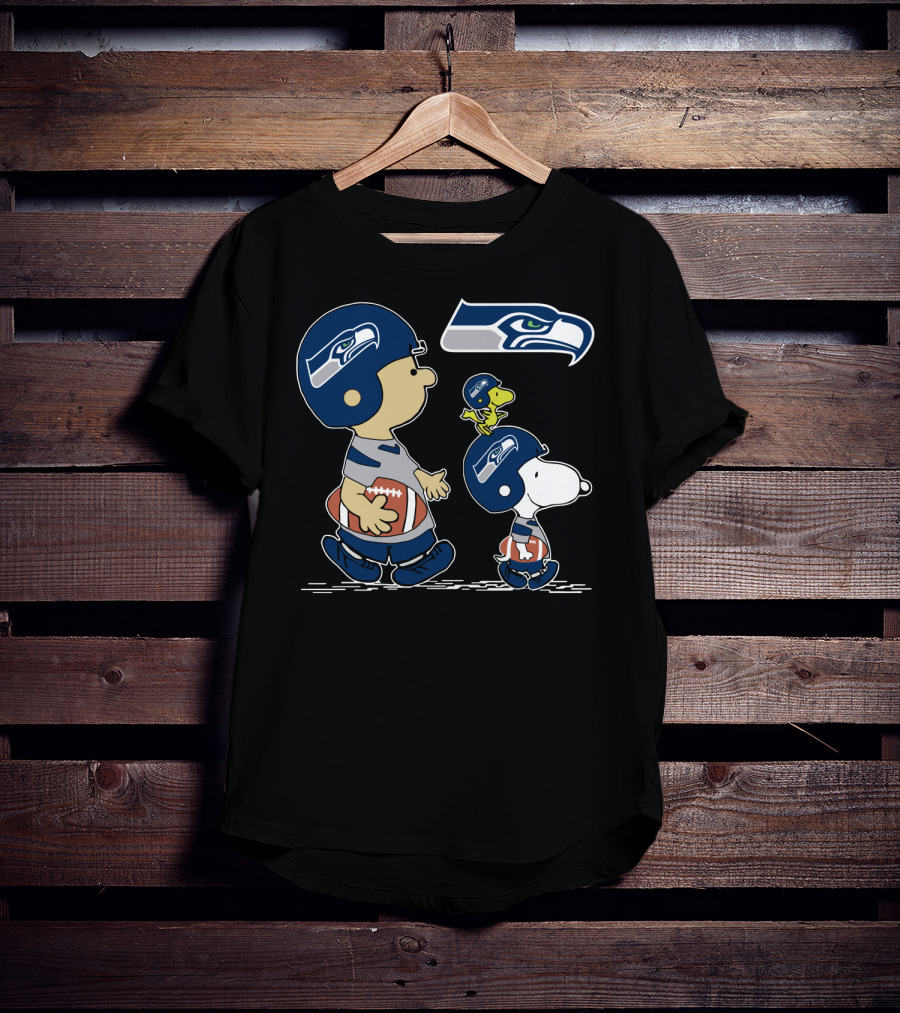 Christmas Peanuts Cute Football Seahawks Snoopy Woodstock T-Shirt