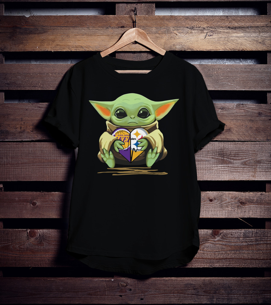 Baby Yoda Los Angeles Lakers Steelers Football Basketball T-Shirt
