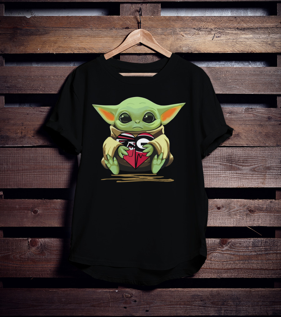 Baby Yoda Heart Atlanta Falcons Georgia Bulldogs T-Shirt