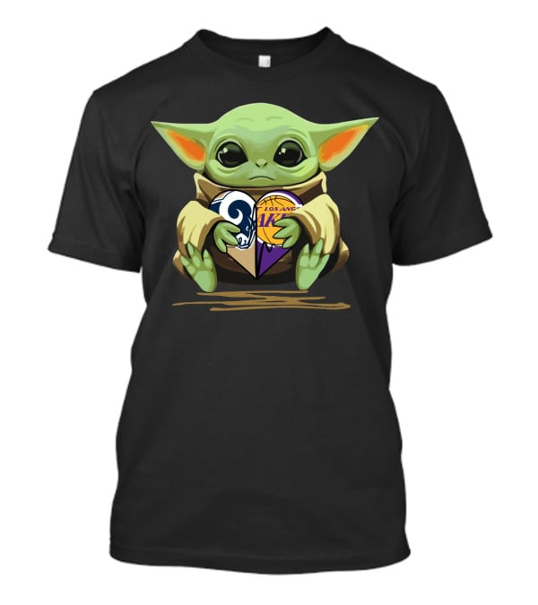 Baby Yoda Los Angeles Rams Lakers Heart T-Shirt