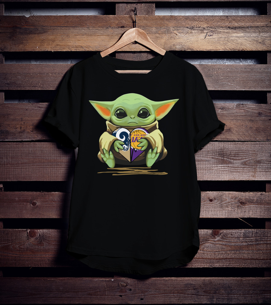 Baby Yoda Los Angeles Rams Lakers Heart T-Shirt
