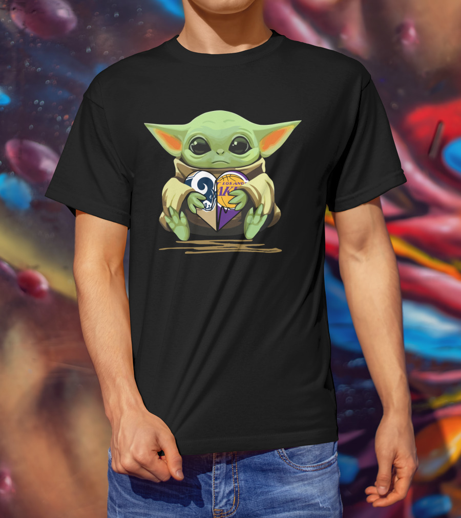 Baby Yoda Los Angeles Rams Lakers Heart T-Shirt