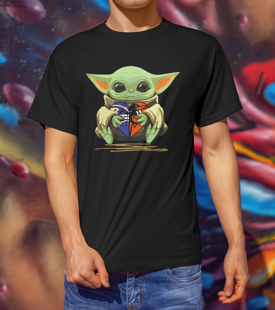 Baby Yoda Heart Baltimore Ravens Orioles Love T-Shirt