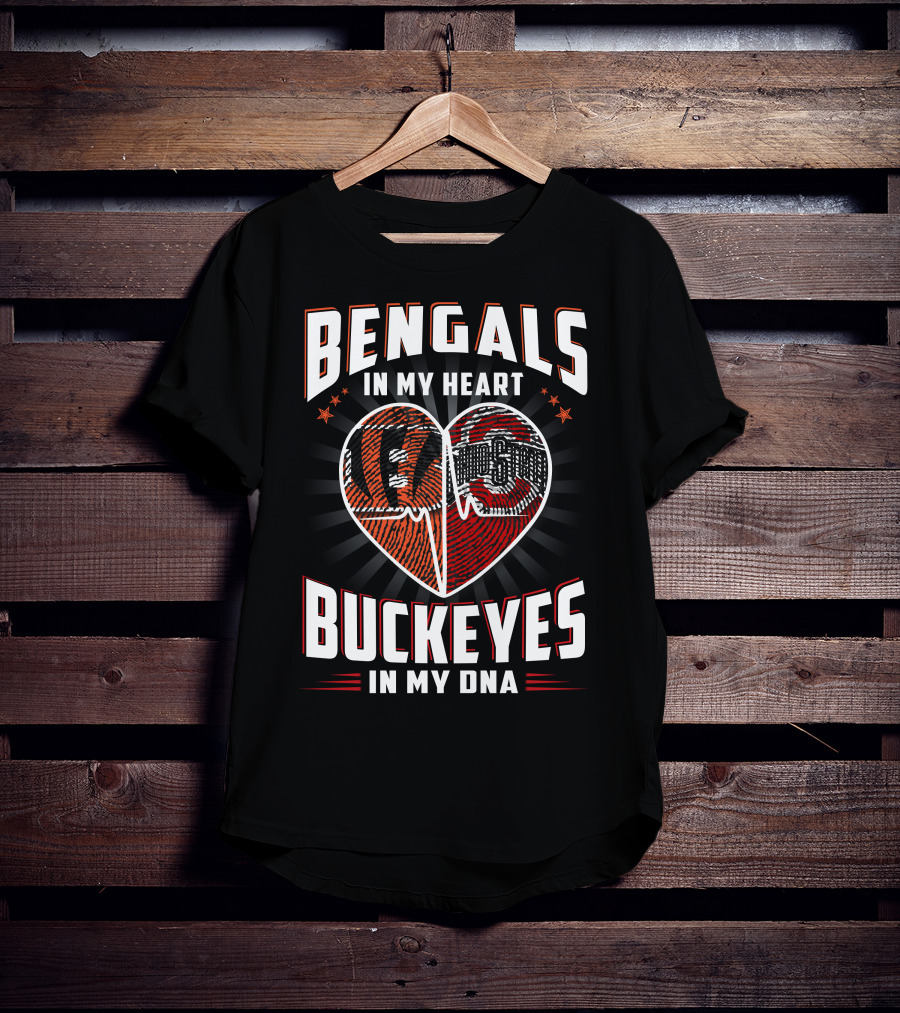 Bengals In My Heart Buckeyes In My Dna Heartbeat Logo Combination T-Shirt