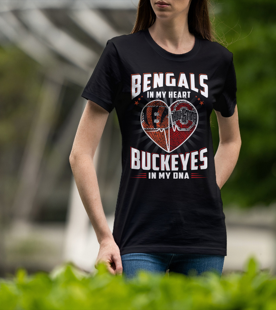 Bengals In My Heart Buckeyes In My Dna Heartbeat Logo Combination T-Shirt