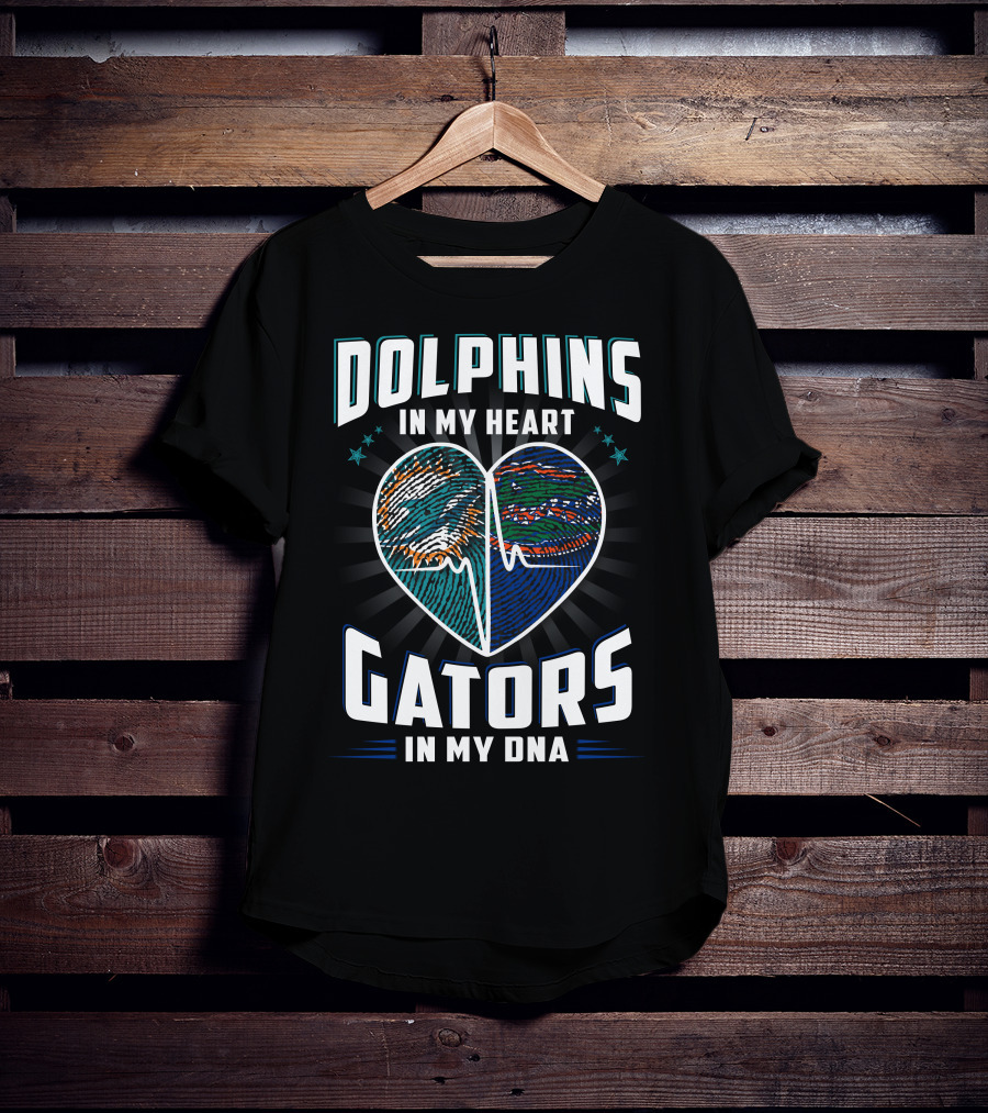 Dolphins In My Heart Gators In My Dna Heartbeat Football Influence T-Shirt