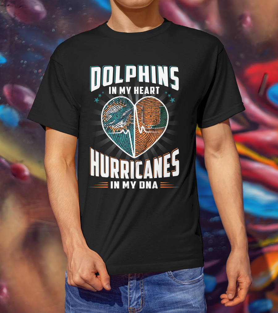 Dolphins In My Heart Hurricanes In My Dna Fingerprint Heart Ekg Stars T-Shirt