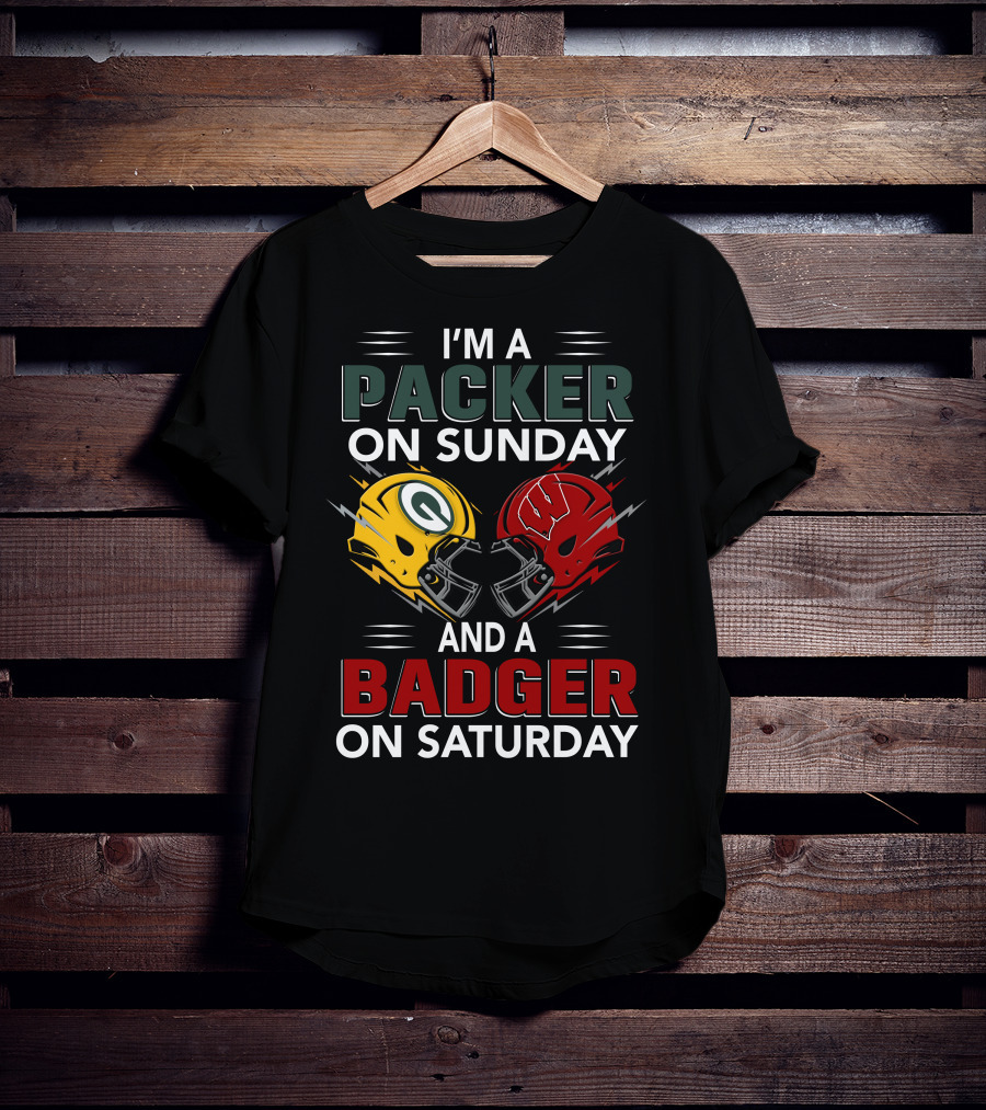 I'm A Packer On Sunday And A Badger On Saturday Football Helmets T-Shirt