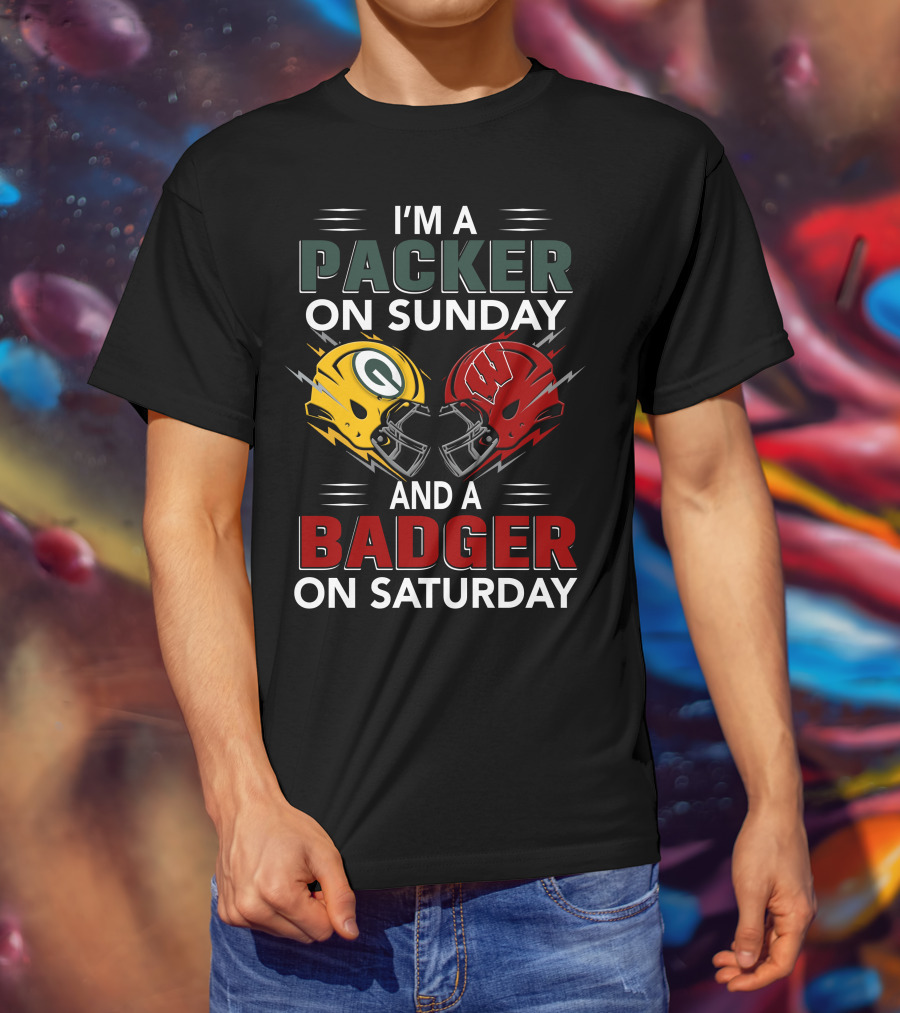 I'm A Packer On Sunday And A Badger On Saturday Football Helmets T-Shirt