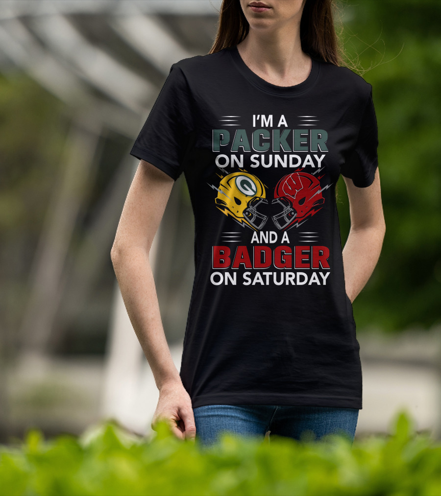 I'm A Packer On Sunday And A Badger On Saturday Football Helmets T-Shirt