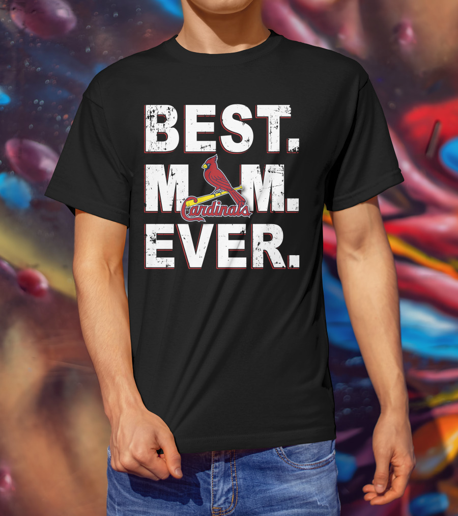 BEST MOM EVER STL Cardinals Bird On Bat T-Shirt