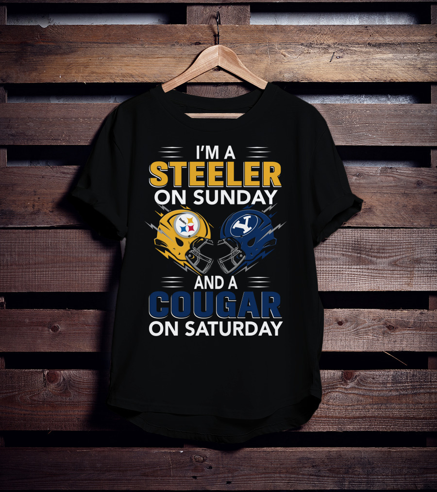 I'm A Steeler On Sunday And A Cougar On Saturday With Helmet Logos T-Shirt
