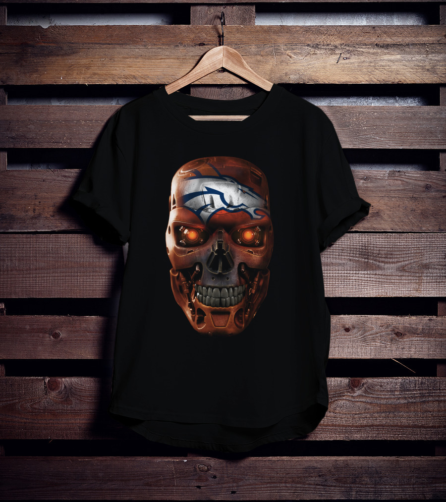 Skull With Broncos Logo Style T-Shirt
