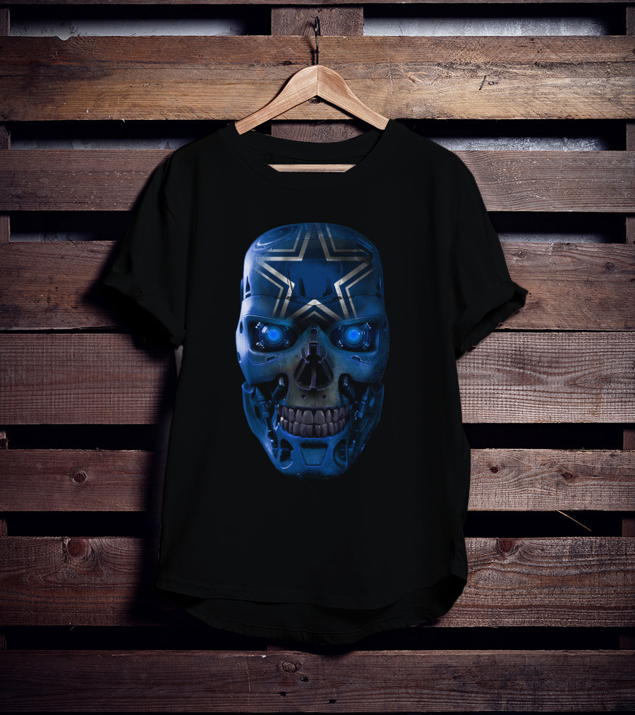 Skull - Cowboys Star Robotic Blue Face T-Shirt