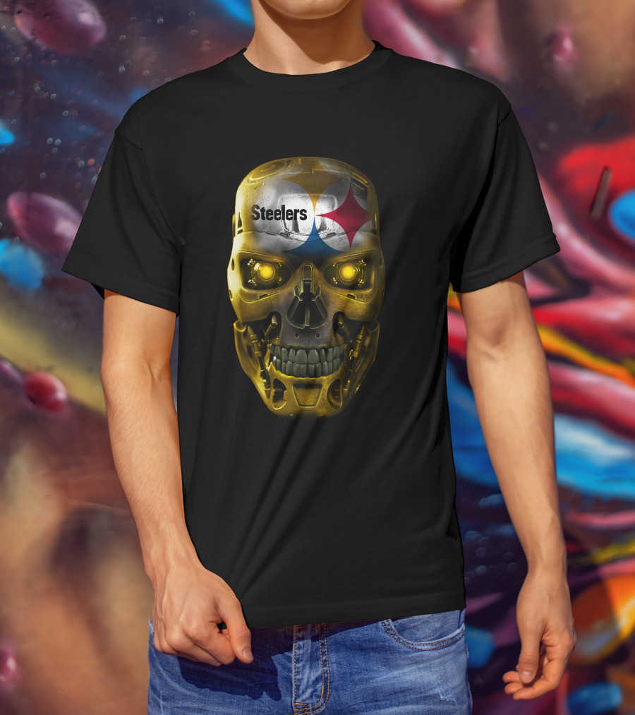 Steelers Skull Terminator Style T-Shirt