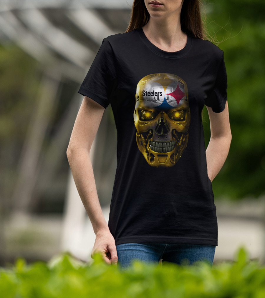 Steelers Skull Terminator Style T-Shirt