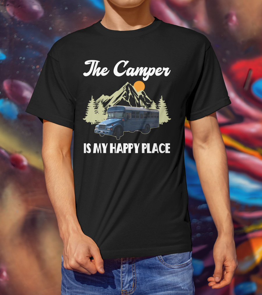 The Camper Skoolie Is My Happy Place Mountain Adventure T-Shirt