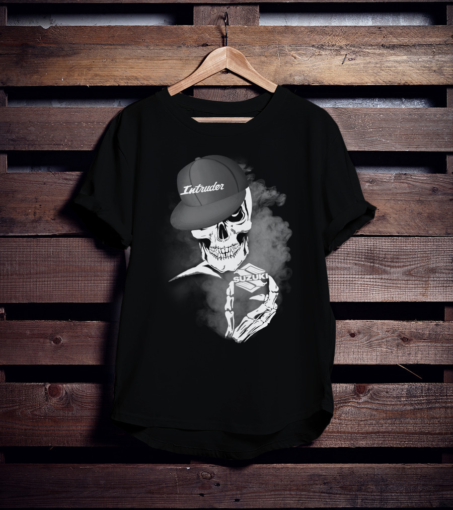 Suzuki Intruder Skull With Hat And Smoke Motif T-Shirt