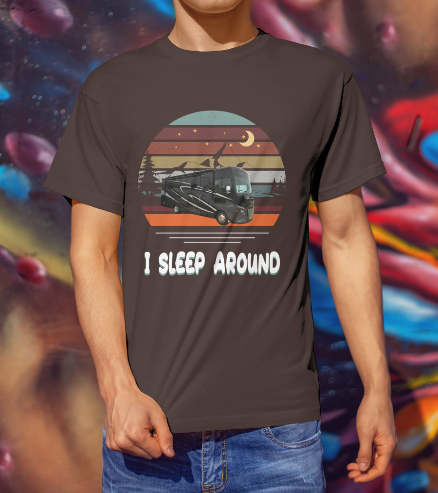 Winnebago Vista LX 27 I Sleep Around Retro Moon Stars Camping T-Shirt