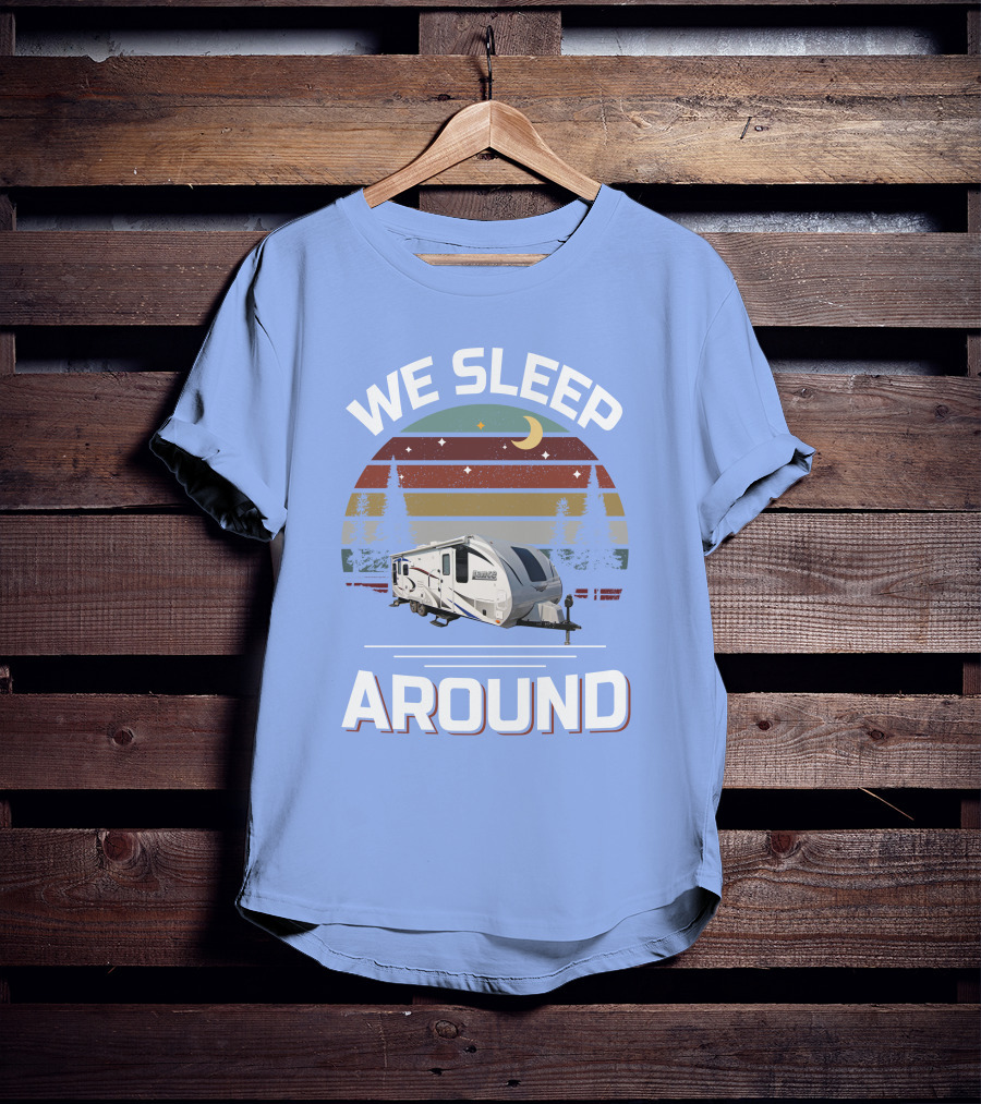 WE SLEEP AROUND Camper Moon Trees Retro Stripes T-Shirt
