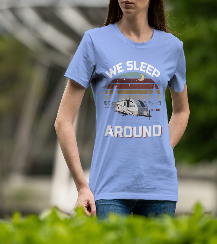 WE SLEEP AROUND Camper Moon Trees Retro Stripes T-Shirt