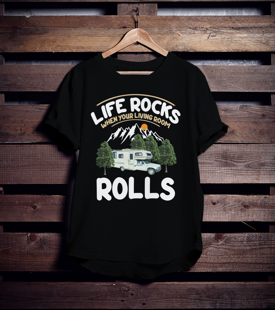 Life Rocks When Your Living Room Rolls 89 Toyota Dolphin Camper Adventure T-Shirt