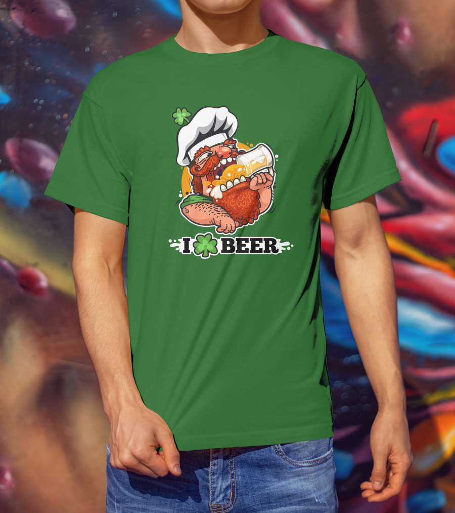 Irish Chef Shamrock I Love Beer T-Shirt