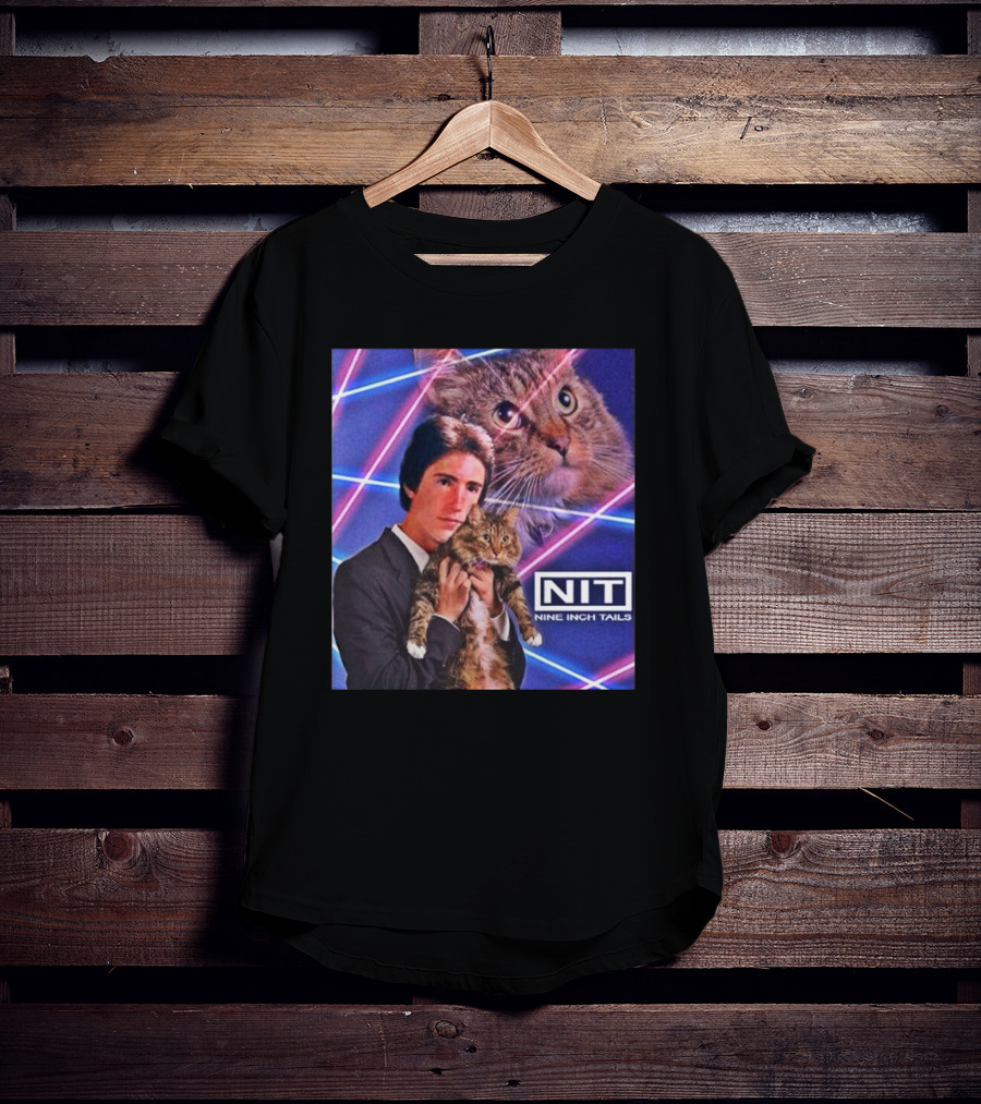 NIT Nine Inch Tails Retro Cat Photoshoot With Neon Lights T-Shirt