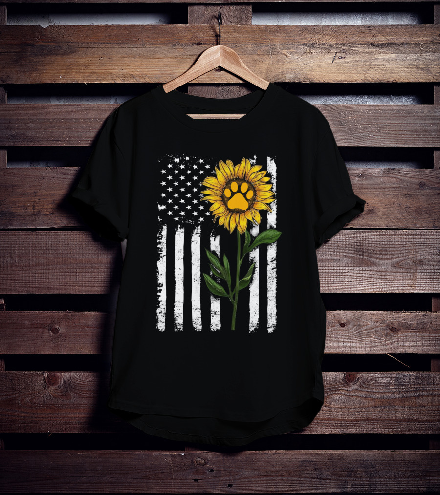 Sunflower Paw American Flag Vertical Stripes T-Shirt