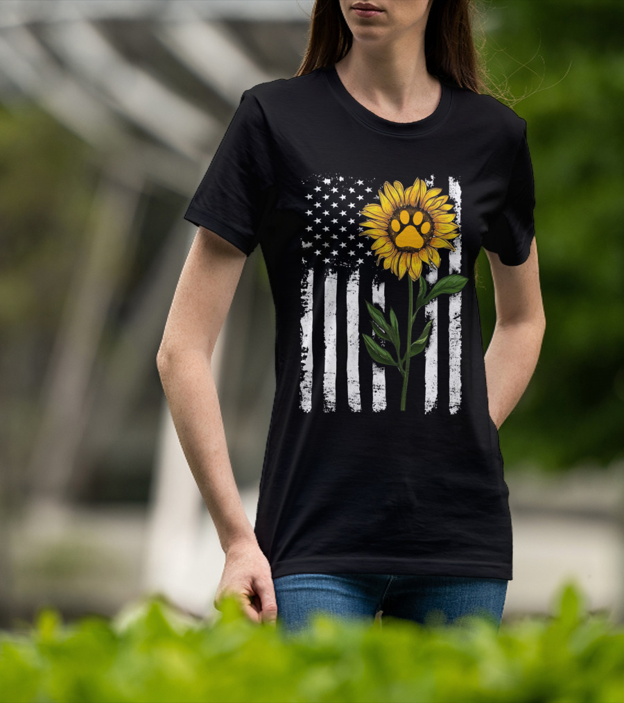 Sunflower Paw American Flag Vertical Stripes T-Shirt