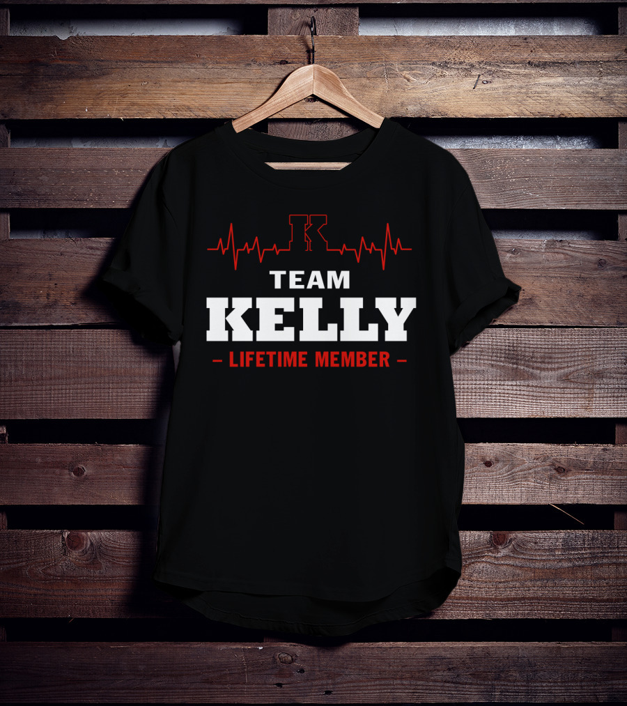 Team Kelly Lifetime Member With Heartbeat Graphic And Bold Letter K T-Shirt