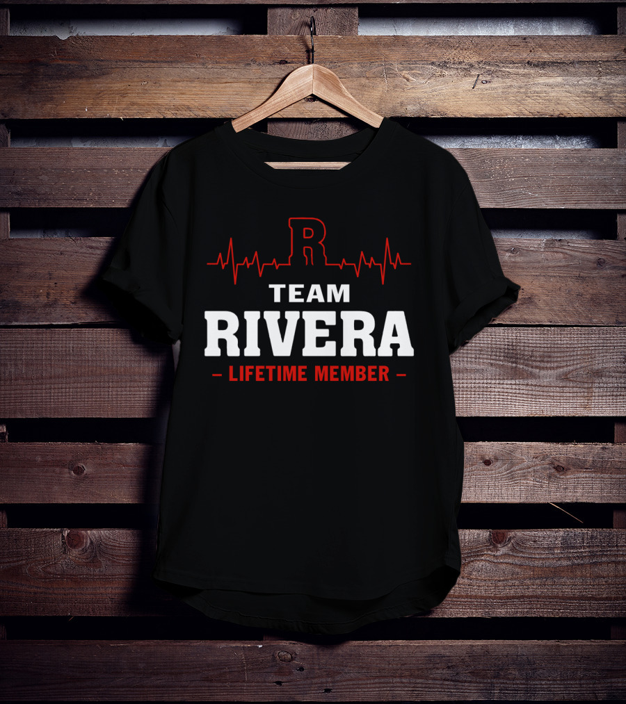 Team Rivera Lifetime Member With Heartbeat Graphic And Bold Red Letter R T-Shirt