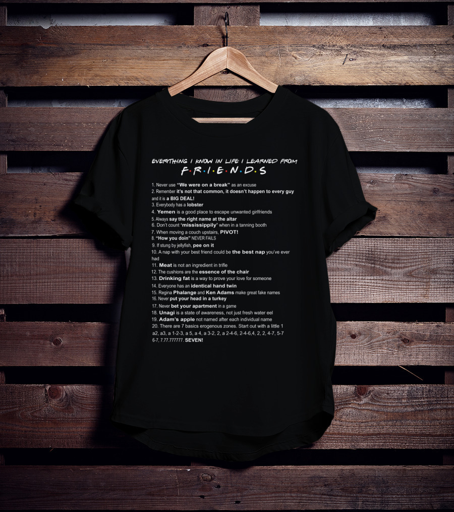 Everything I Know In Life Learned From F.R.I.E.N.D.S List Of 20 Iconic Show Lessons And Memorable T-Shirt