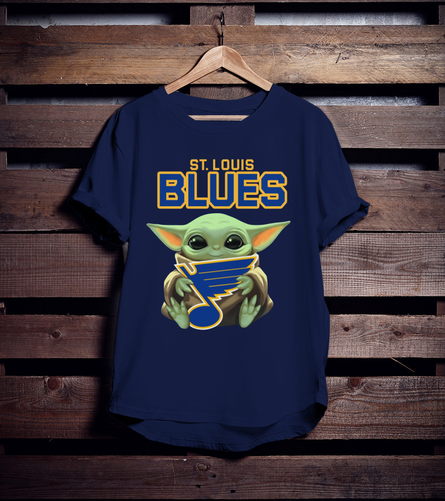 Baby Yoda Holding St Louis Blues T-Shirt