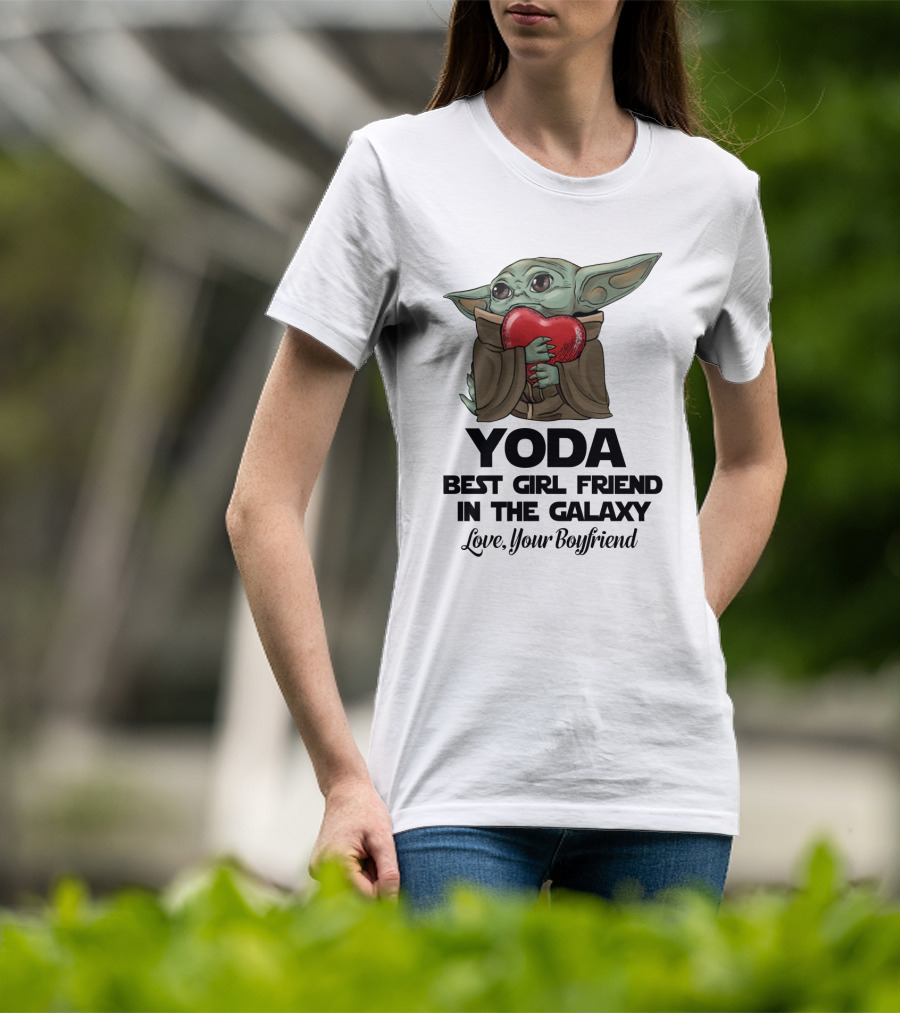 Yoda Best Girl Friend In The Galaxy Love Your Boyfriend Heart Hugging T-Shirt