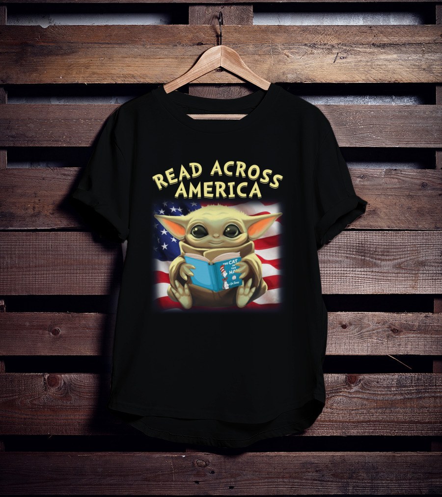 Read Across America Baby Yoda Cat In The Hat American Flag T-Shirt