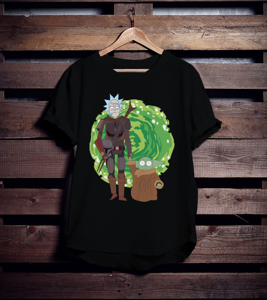 Rick Morty Mandalorian Yoda Portal Fusion T-Shirt